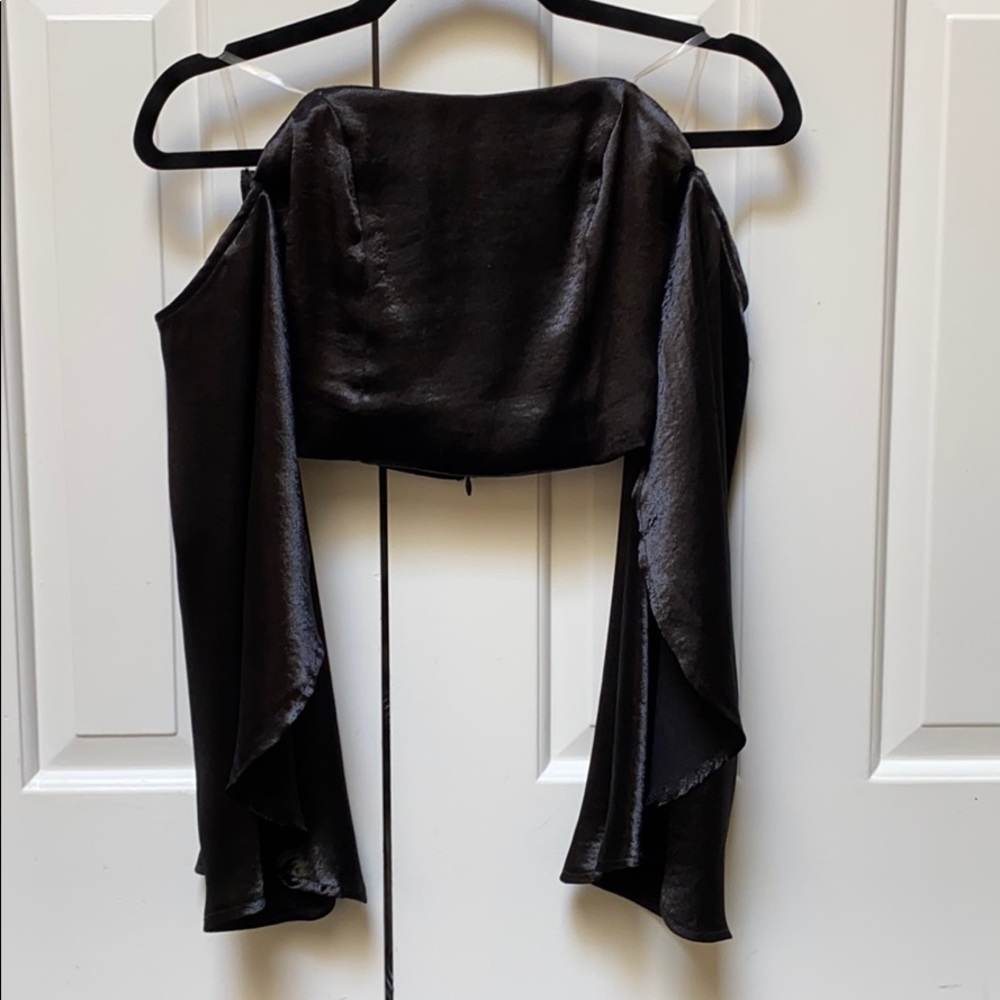 Black strapless top with sleeves